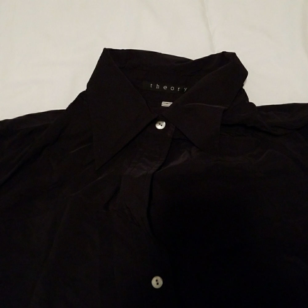 Theory gently worn viscose black button down